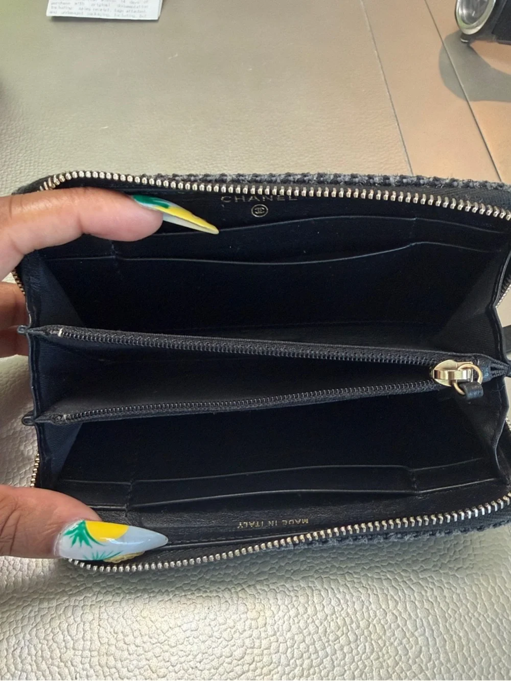 CHANEL BLACK CC LOGO ZIP AROUND WALLET CARD HOLDER SERIAL 30322479